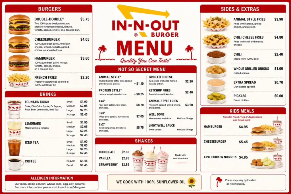 In N Out Menu With Prices
