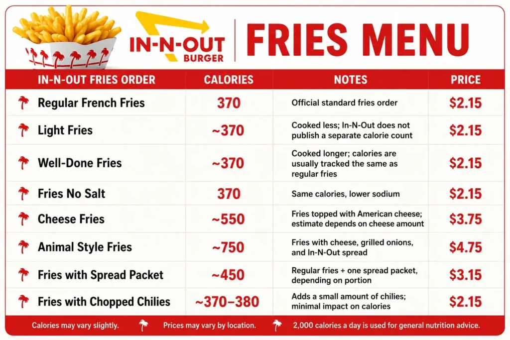 calories in in n out fries​